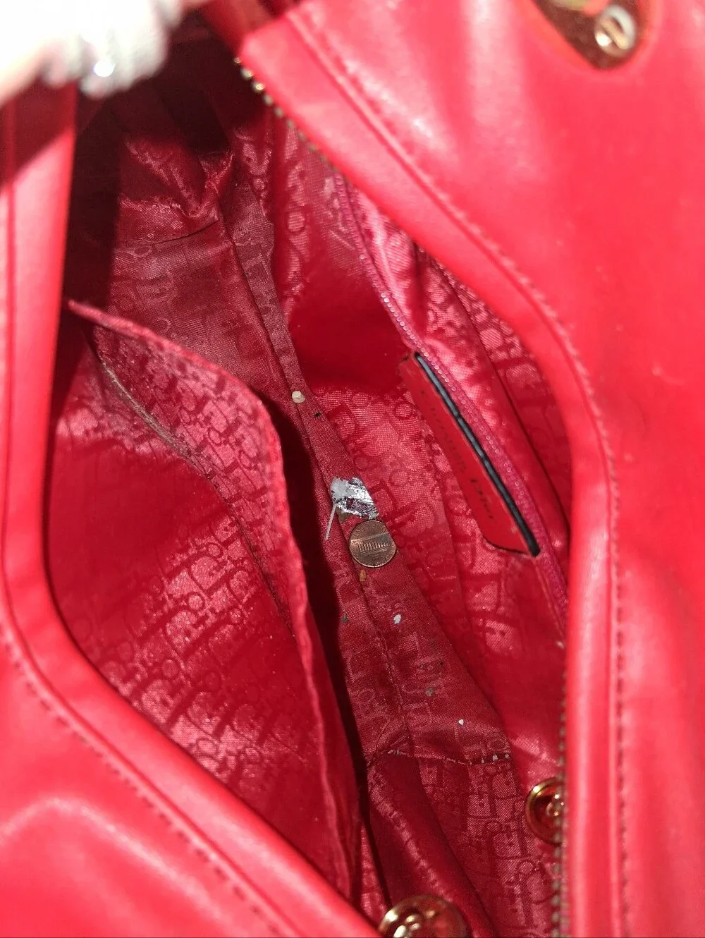 Dior Red and Cream Lady D-Joy Satchel with Logo Strap